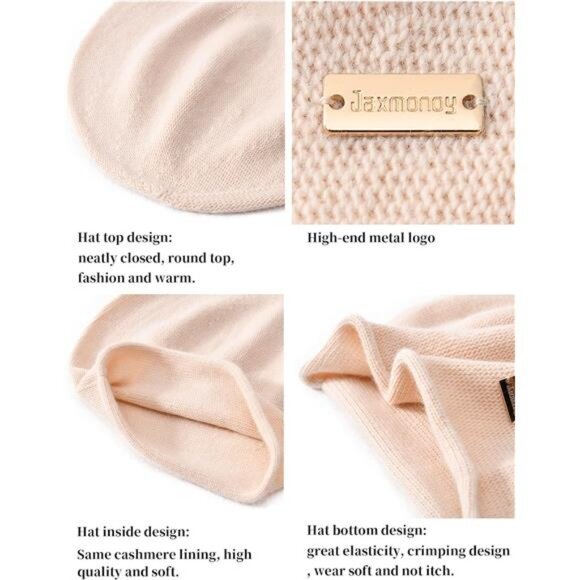 Cashmere Slouchy Knit Beanie Hat for Women Beige - Picture 5 of 6